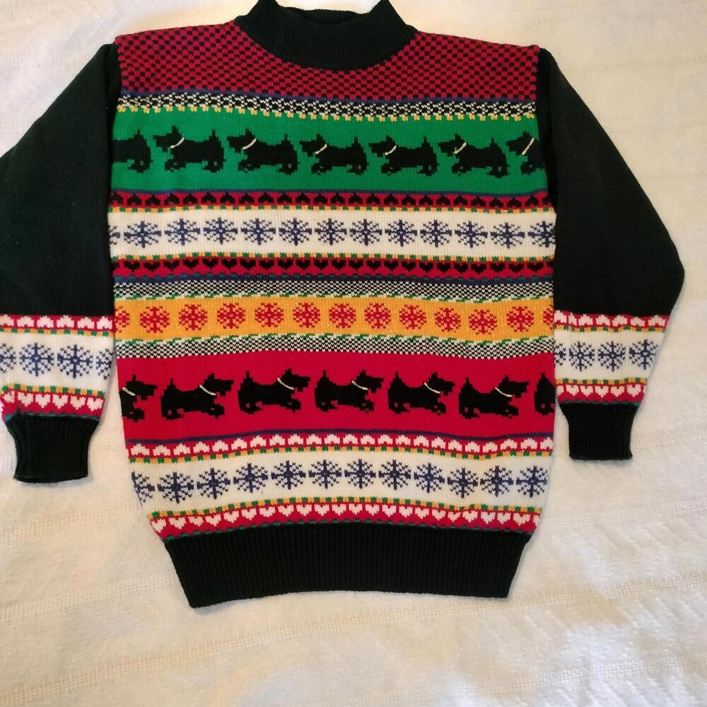 Hillary Page Women's Sweater With Scotty Dogs‎ Size L Cottage core